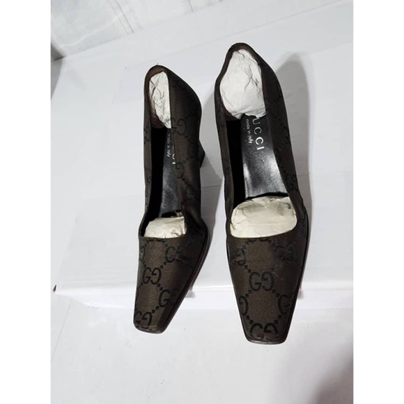 Authentic Gucci Vintage GG Square Toe Pumps Thick Heels Brown Size 36C - Picture 1 of 15